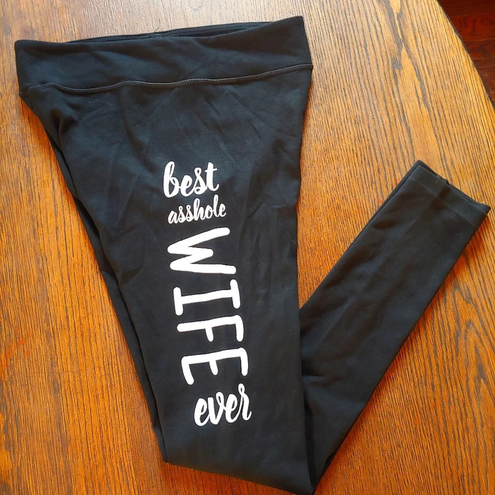 Xlusion Black Graphic Best Wife Leggings Size Women's Medium NEW